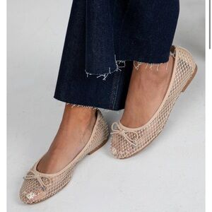 Nude Mesh Rhinestone Ballet Flats with Bow